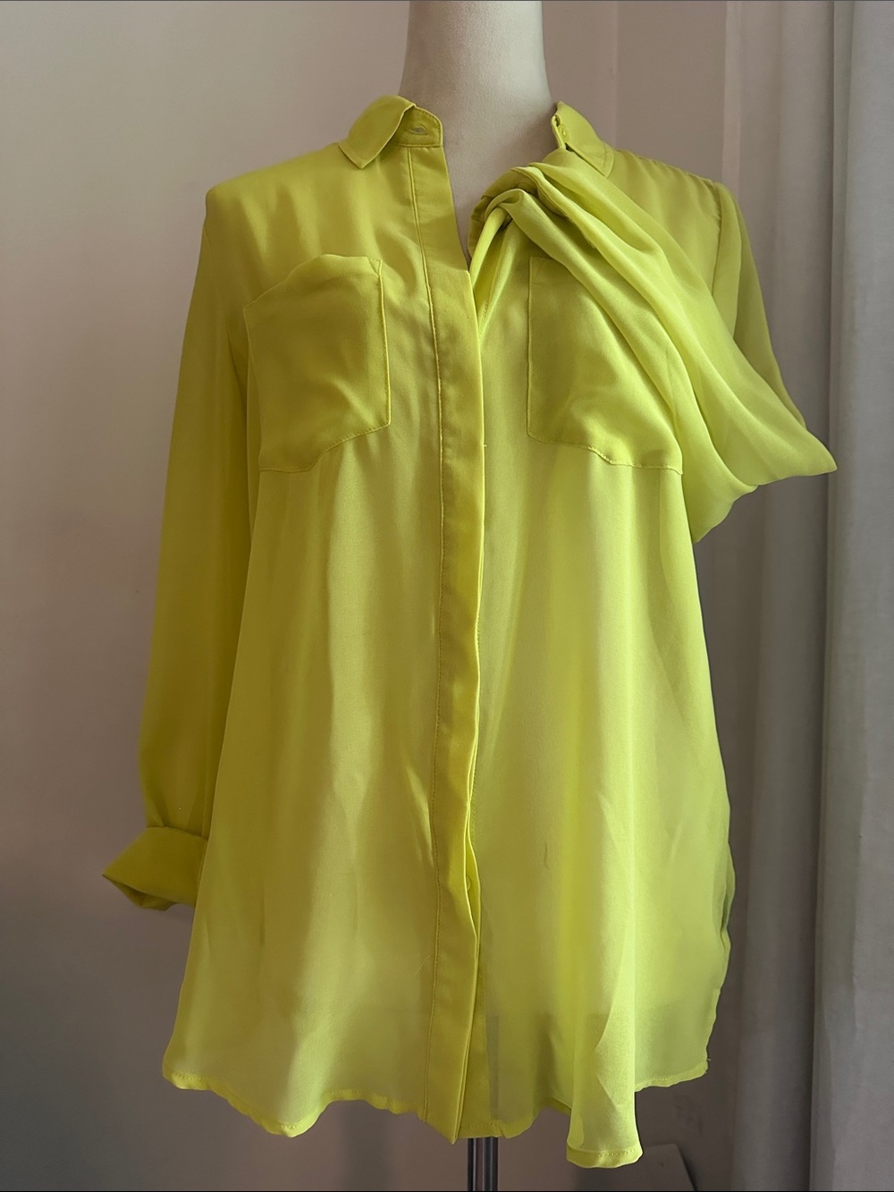 Rock & Republic Lime Yellow Sheer Button Down Blouse